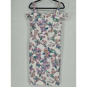 Beige by Eci Cold Shoulder Metallic Floral Summer Party Wedding Dress Size 10